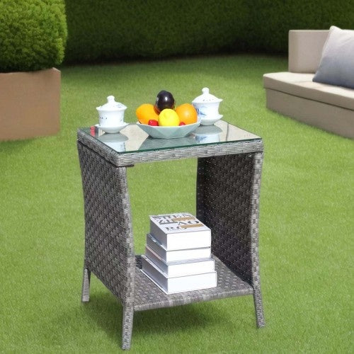 Outdoor Patio Furniture 1 Coffee Table With Clear Tempered Glass - DropOnline.co