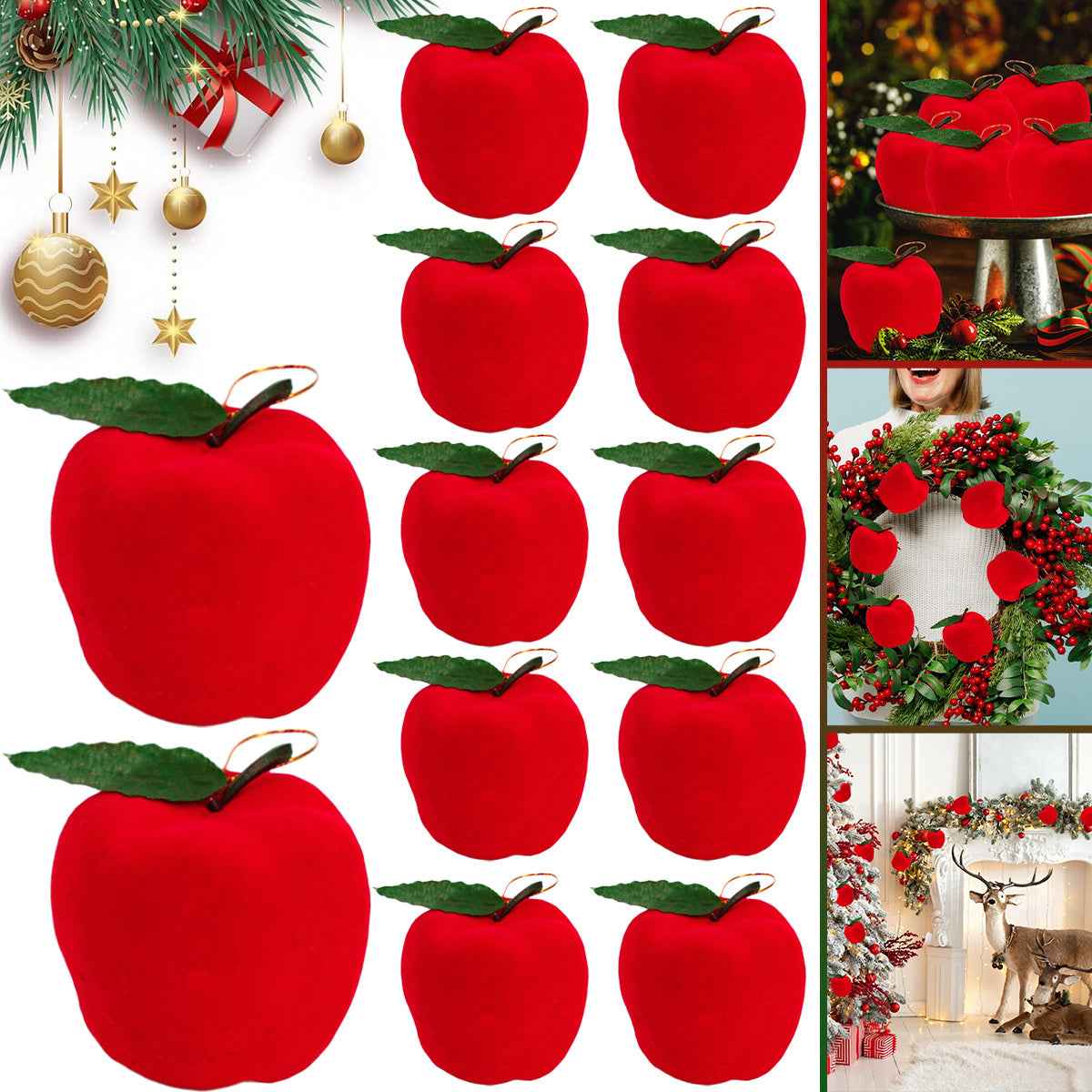 12 Packs Christmas Ornament Fake Red Apples - Xmas Tree Hanging Decorations - DropOnline.co