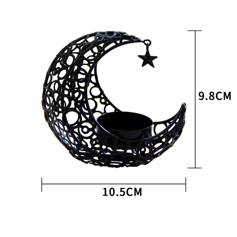 Light Luxury Crescent Moon Star Moon Black Gold Metal Candle Holder Modern Romantic Wedding Christmas Candle Cup Home Decor - DropOnline.co