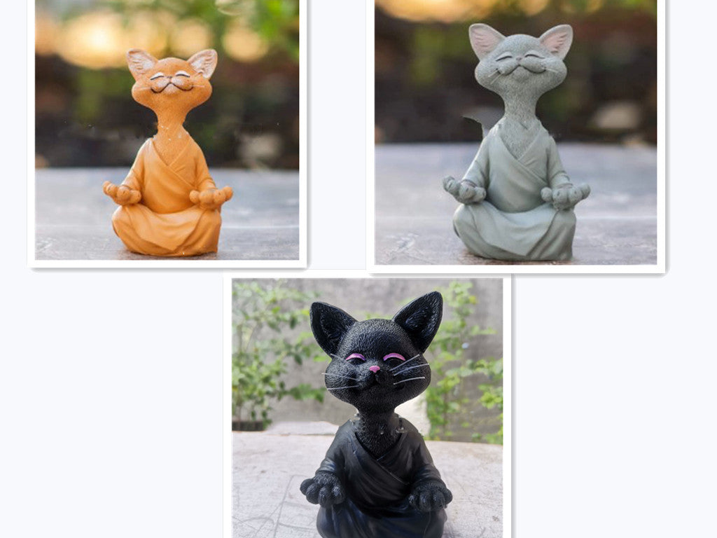 Whimsical Black Buddha Cat Figurine Meditation Yoga Collectible Happy Cat Decor Home Garden Decoration Garden Ornament - DropOnline.co