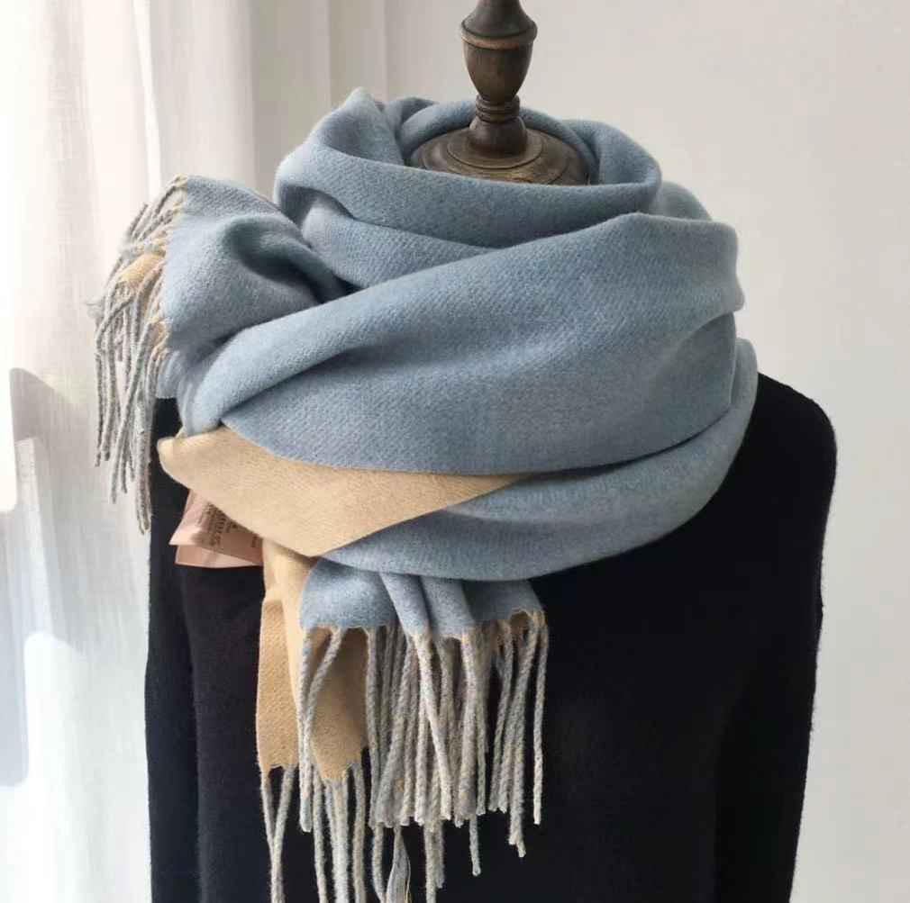 Double-Sided Artificial Australian Wool Scarf Shawl - Reversible Warm Wrap