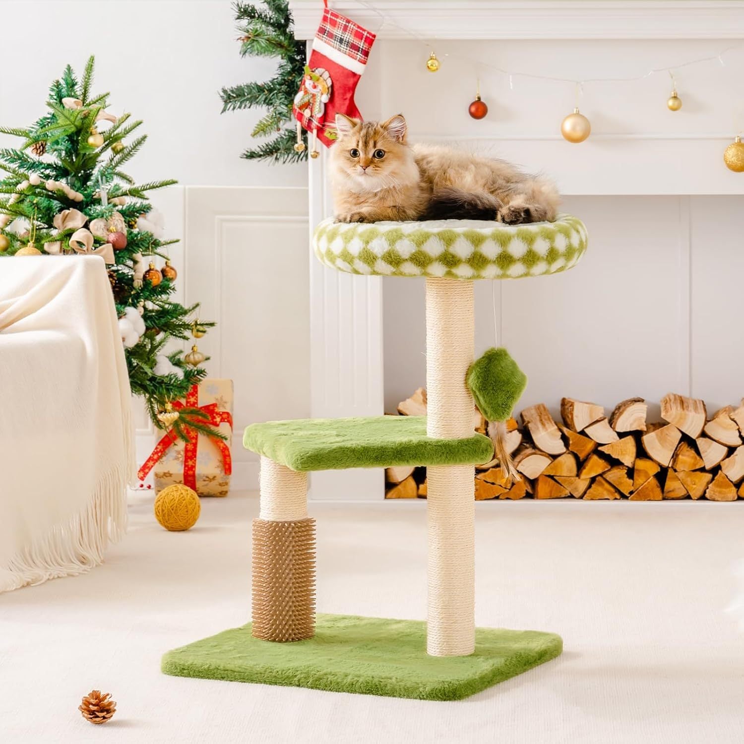 Mewoo Large Cat Tree Tower For Adult Cats - Multi-Level Scratching Post With Removable Perch & Interactive Toys, Indoor Cat Furniture For Kittens Green - DropOnline.co
