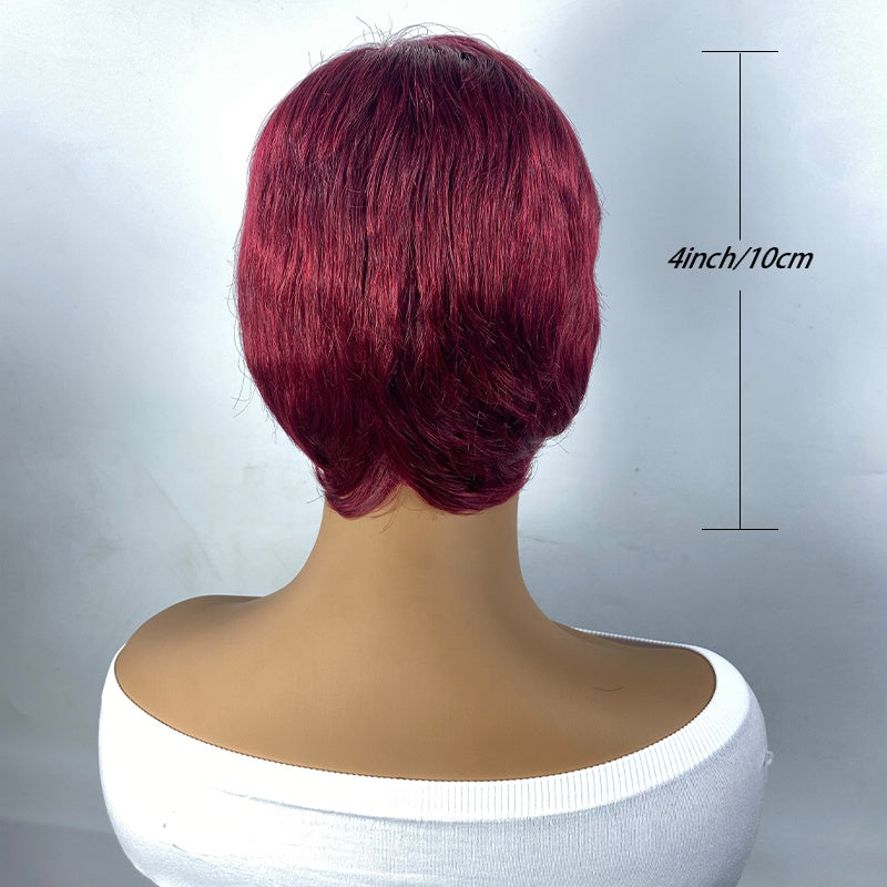Short And Straight, Elf, Human Hair Non-toxic Wig, Burgundy, Short And Elf Haircut, Ladies Wig, Applicable To The Whole Scene. - DropOnline.co