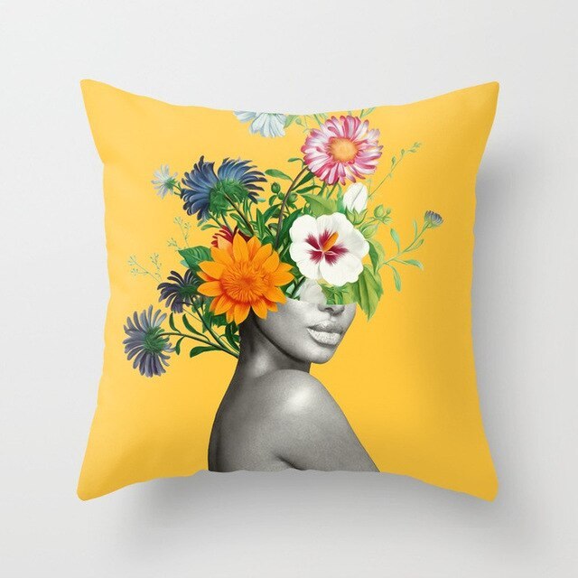 Abstract Print Flower Lady Cushion Cover - Artistic Pillow Cases for Modern Home Decor - DropOnline.co