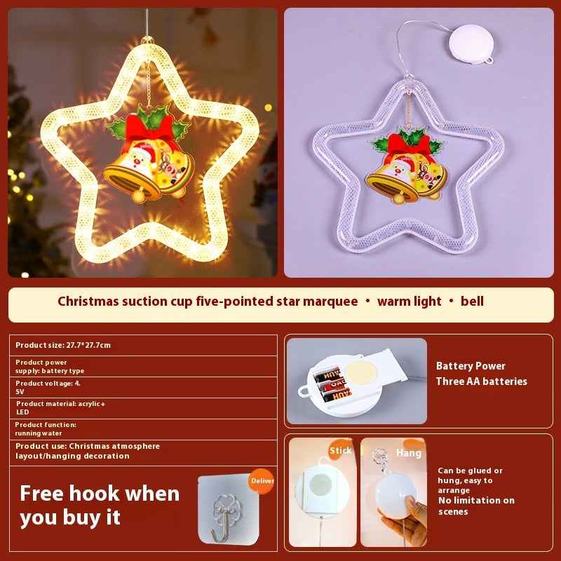 Christmas LED Star Pendant Light - Battery Powered Window Door Decoration with Adhesive - DropOnline.co
