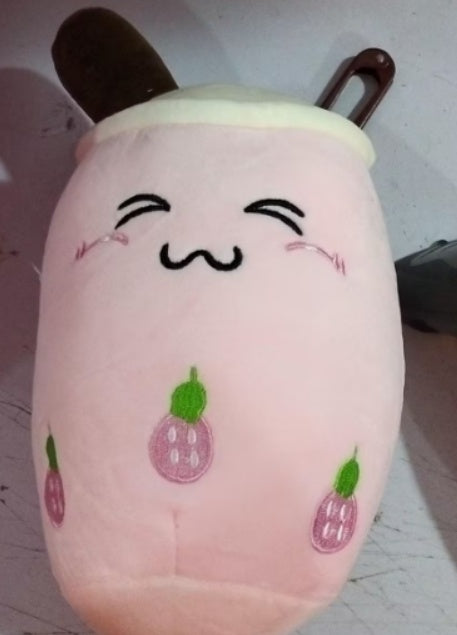 Boba Tea Plush Toy - Cute Strawberry Milk Tea Stuffed Animal Pillow Cushion for Kids - DropOnline.co