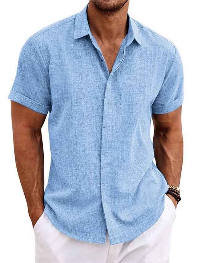 Men's Solid Color Loose Linen T-Shirt - Short Sleeve Casual Tee