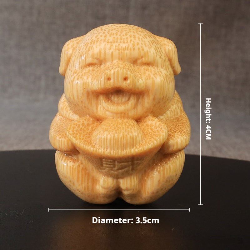 Fulu Pig Solid Bamboo Carving Ornaments - DropOnline.co