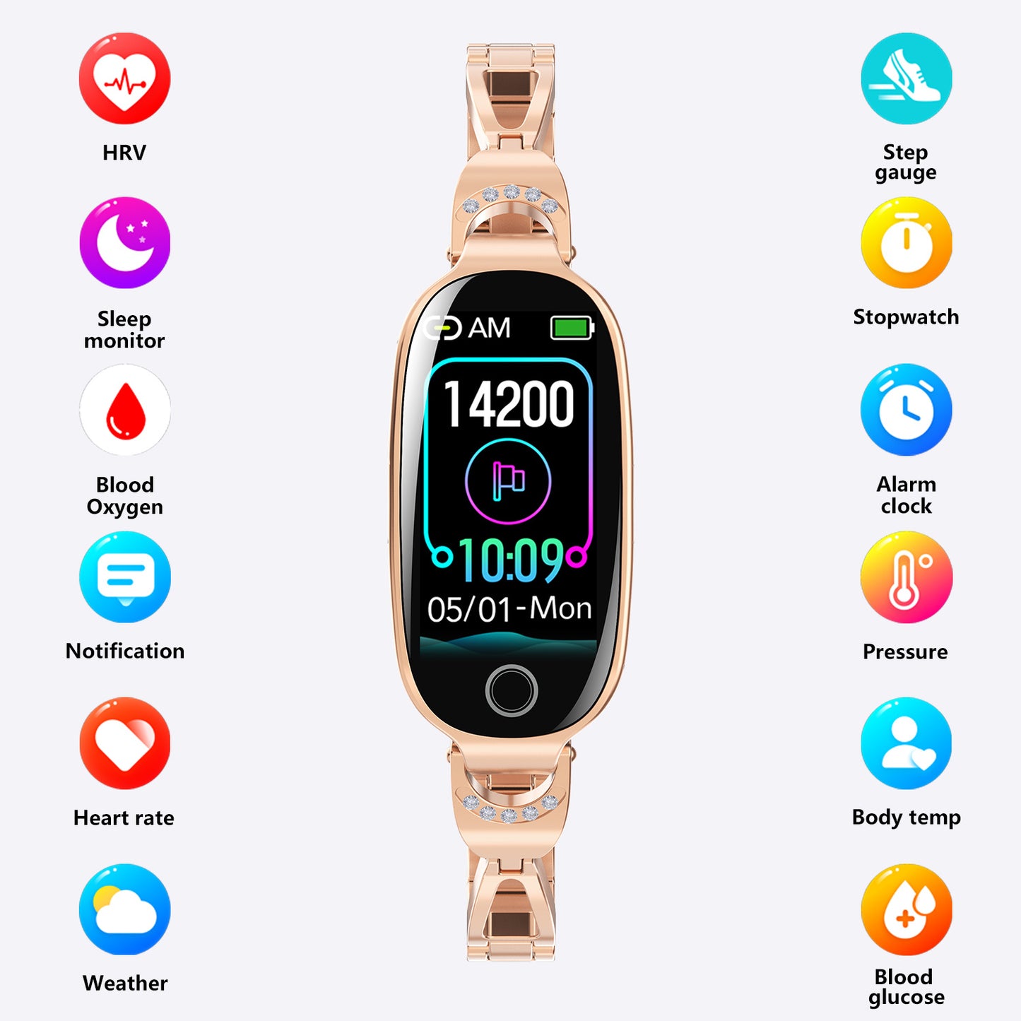 Gold Smartwatch For Women Compatible For Android& IOS,Bling Smart Bracelet With Female Menstrual Cycle Heart Rate Blood Pressure Remote Photography Waterproof Pedometer - DropOnline.co