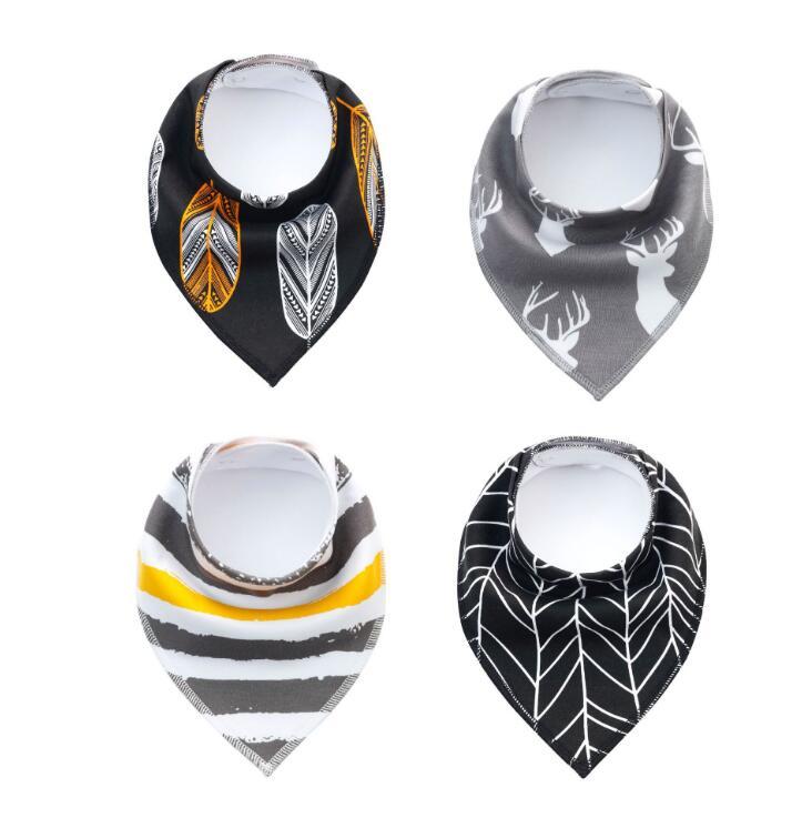 Baby Bandana Bibs 4-Pack - Cotton Triangle Drool Bibs with Arrow & Wave Prints - DropOnline.co
