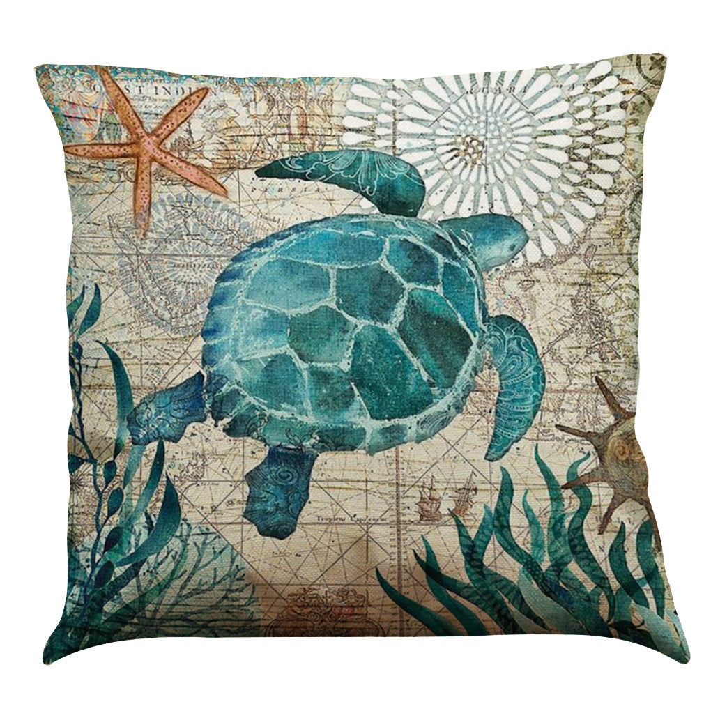 Cushion Covers Sea Turtle Printed Throw Pillow Cases For Home Decor Sofa Chair Seat - DropOnline.co