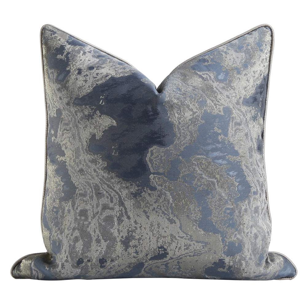 Chinese Ink Painting Cushion Pillow Blue Gray Jacquard Pillowcase - DropOnline.co