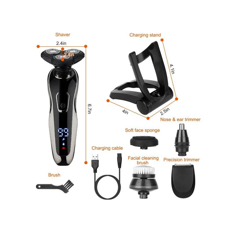 5 In 1 Electric Razor Shaver Rechargeable Cordless Head Beard Trimmer Shaver Kit IPX6 Waterproof Dry Wet Grooming Kit - DropOnline.co