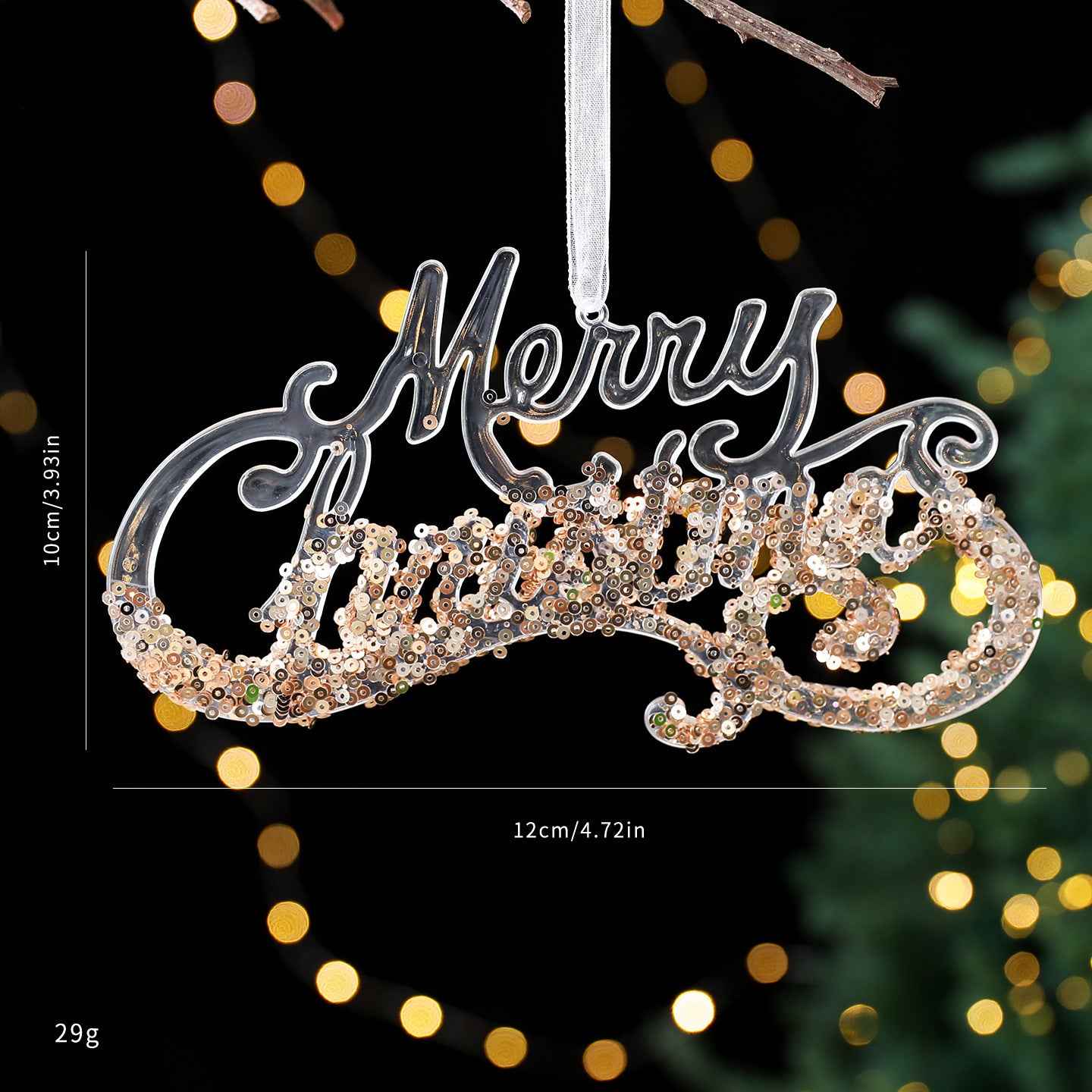 Christmas Sequined Acrylic Pendant - Transparent Champagne Gold Ornament Decoration - DropOnline.co