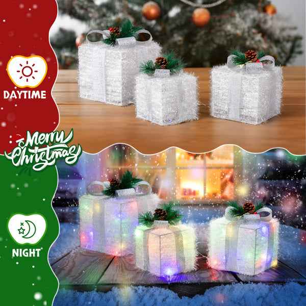 White Christmas Lighting Gift Box - Illuminated Holiday Decoration - DropOnline.co