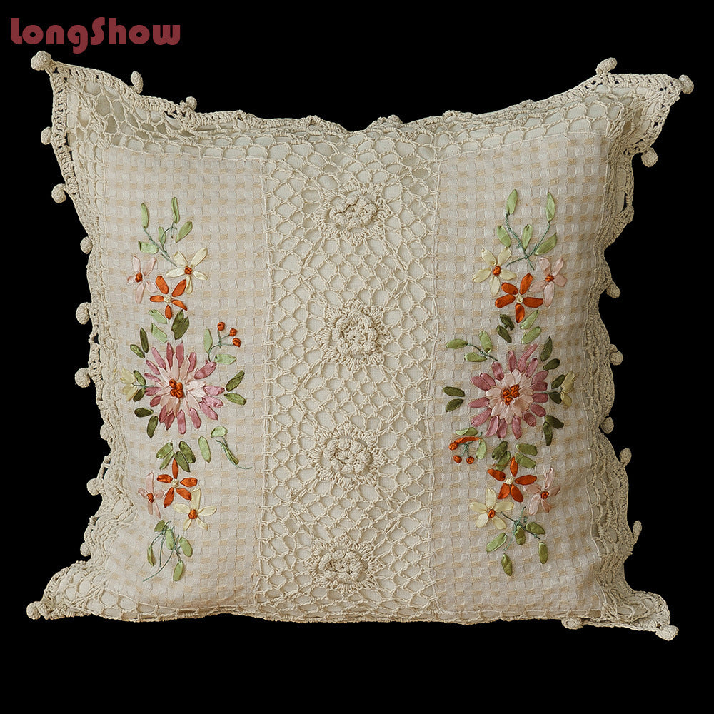 Cotton Pillow Case Satin Embroidered Cushion - DropOnline.co