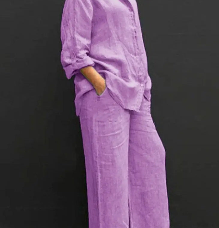 Women's Casual Urban Shirt Set - Long Sleeve Top and Trousers Outfit - DropOnline.co