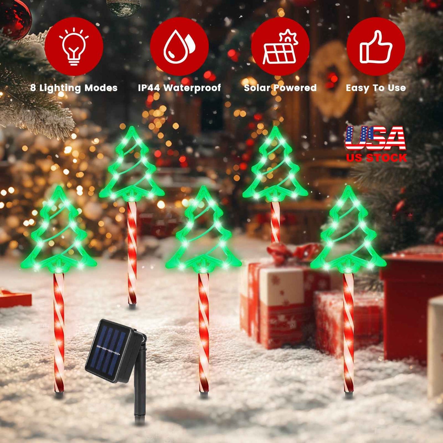 Christmas Outdoor Pathway Lights - 5 Pack LED Stake Lights with 8 Modes IP44 Waterproof - DropOnline.co