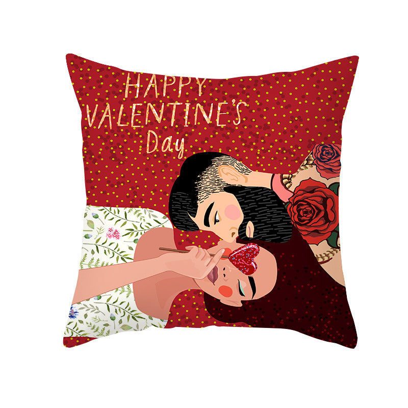 Valentine's Day Peach Skin Printed Cushion Cover - Romantic Living Room Bedroom Decoration - DropOnline.co