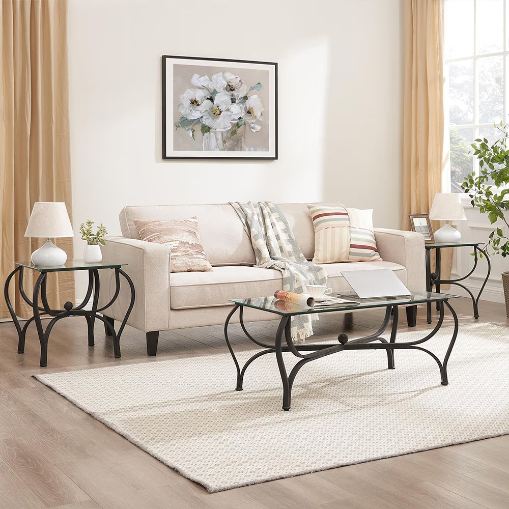 3-Piece Tempered Glass Coffee Table Set - DropOnline.co