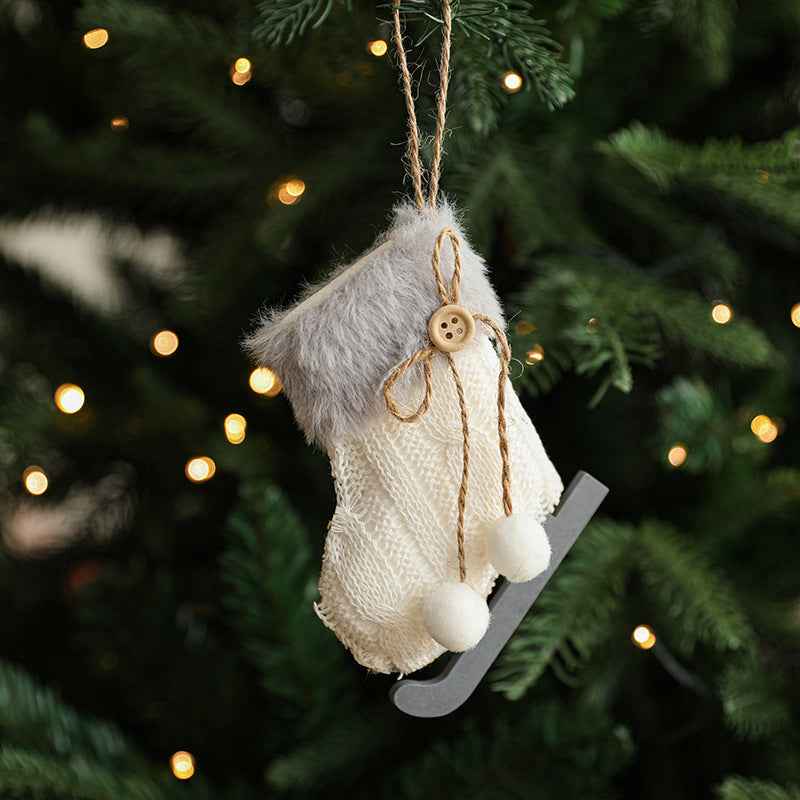 White Plush Christmas Ornaments - Wool Sled & Knitted Gloves Tree Pendant Decorations - DropOnline.co