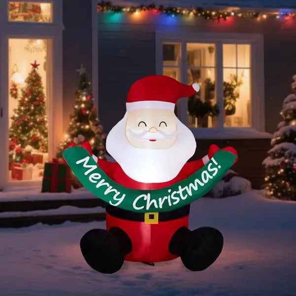 5.8FT Inflatable Santa Claus Holding Merry Christmas Banner - LED Yard Decoration - DropOnline.co