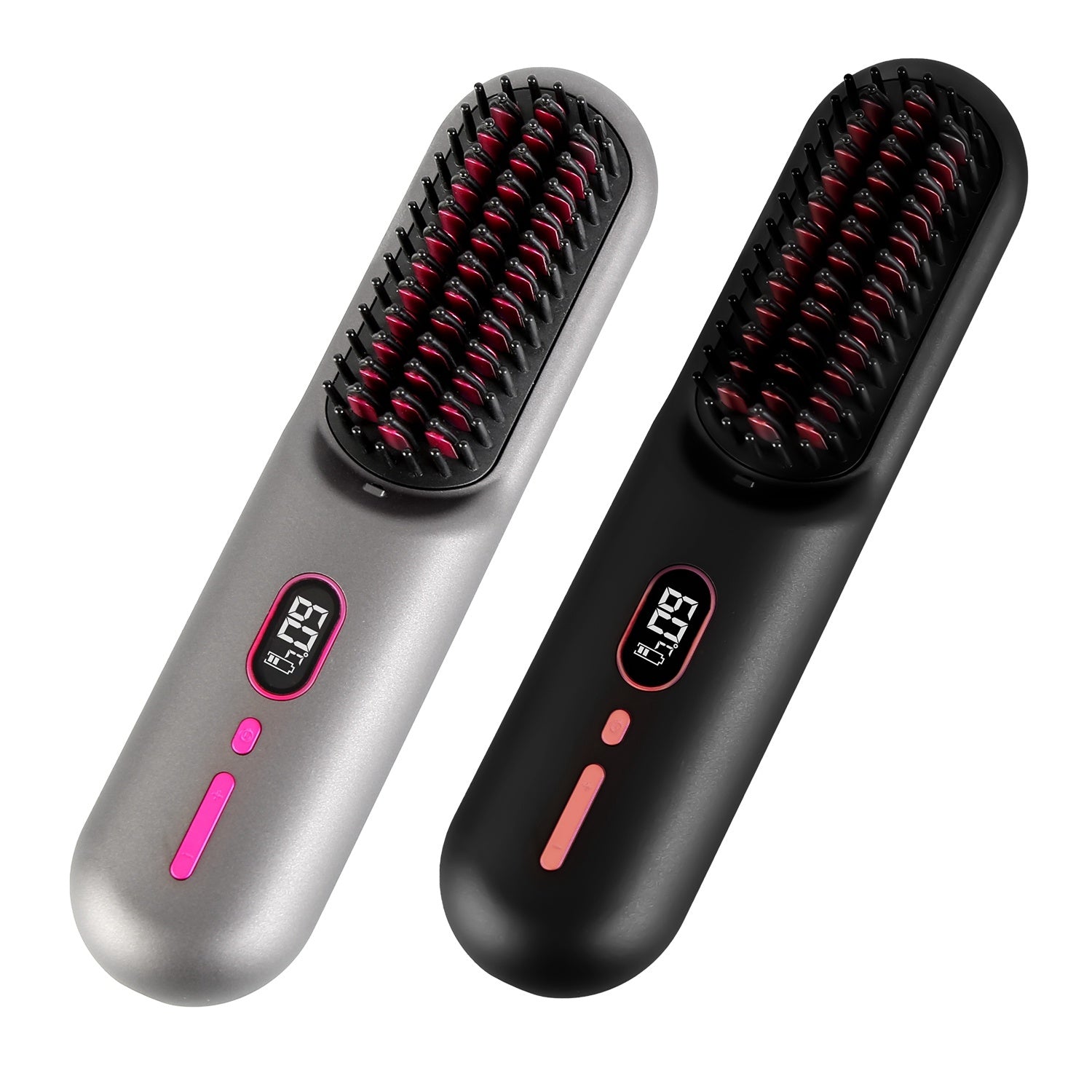 Grey-Black Options -- 1Pc Cordless Negative Ion Hair Straightener Brush Rechargeable Mini Styling Comb With 12 Heating Levels Anti-scald 30S Preheating 30Mins Auto Sleep LCD Display - DropOnline.co