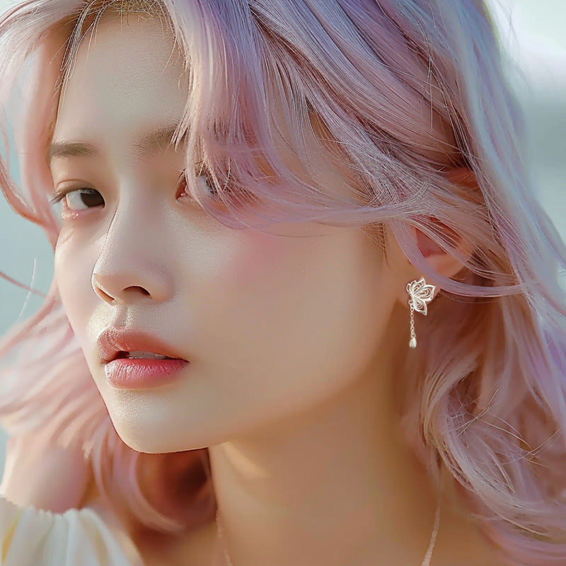 Women's S999 Silver Sweet Tassel New Butterfly Earrings - DropOnline.co