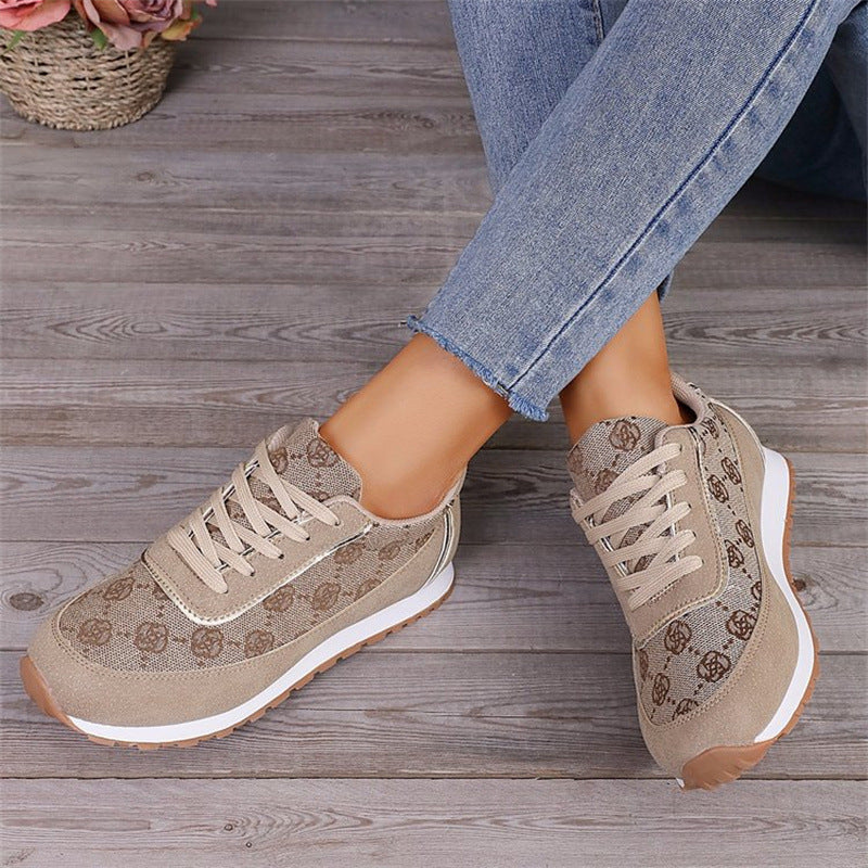 Flower Print Lace-up Sneakers Casual Fashion Lightweight Breathable Walking Running Sports Shoes Women Flats - DropOnline.co