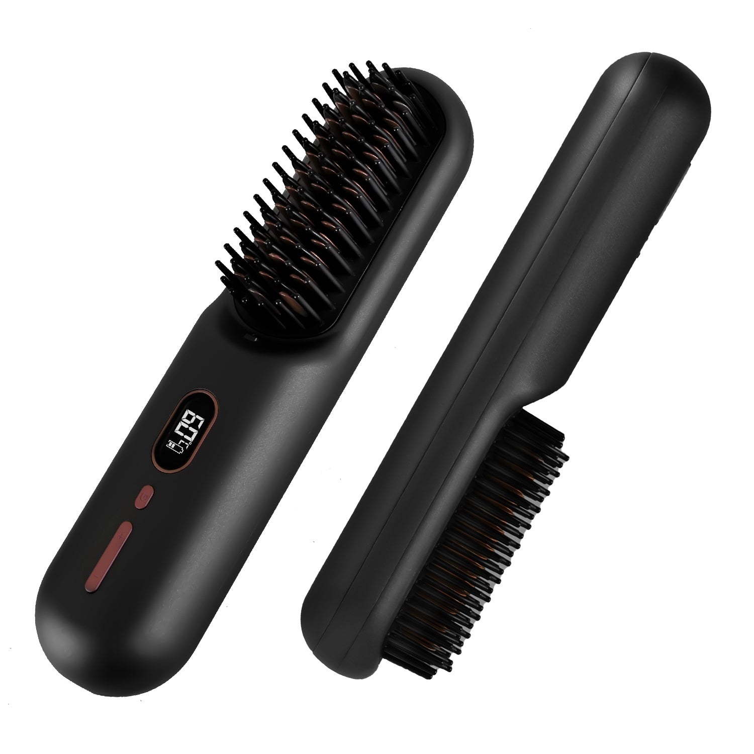 Grey-Black Options -- 1Pc Cordless Negative Ion Hair Straightener Brush Rechargeable Mini Styling Comb With 12 Heating Levels Anti-scald 30S Preheating 30Mins Auto Sleep LCD Display - DropOnline.co