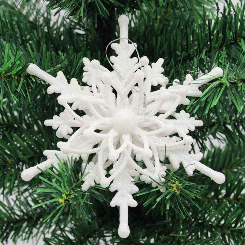 Christmas White Snowflake Pendant - 12cm Plastic Tree Decoration Ornament - DropOnline.co