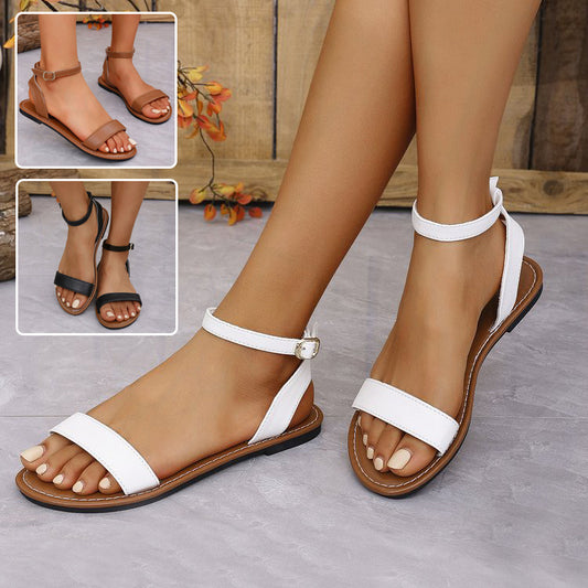 One-straped Flat Sandals Summer Buckle Roman Shoes Fashion Simple Sandal - DropOnline.co