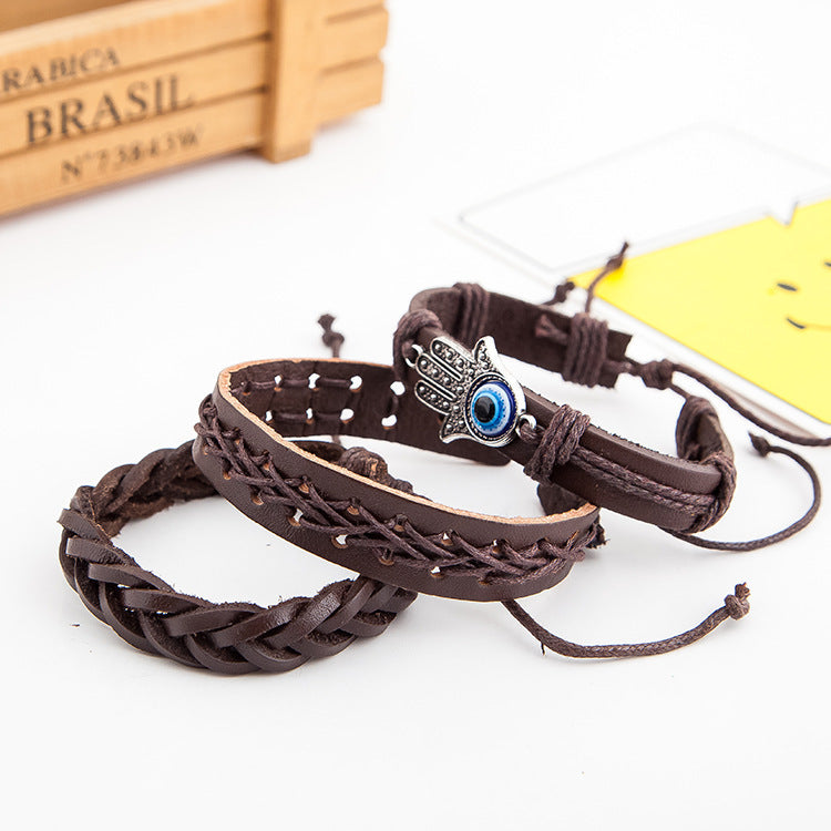 Palm eye leather men's bracelet - DropOnline.co