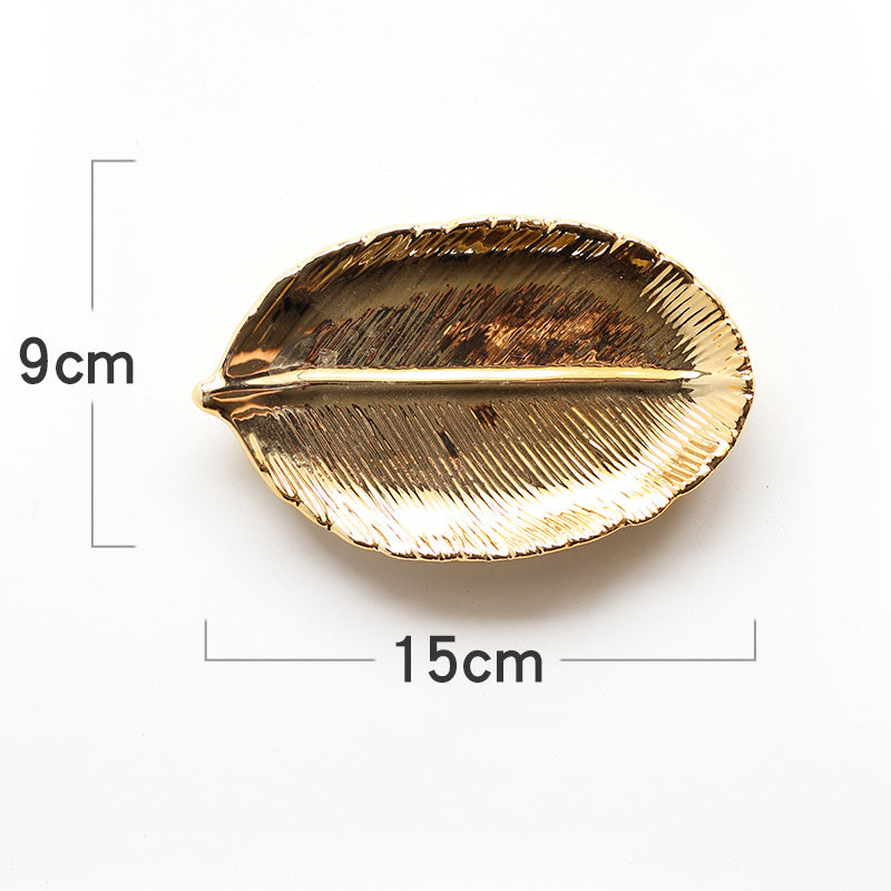 Gold Plated Dessert Plate Ceramic Jewelry Plate Home Decor - DropOnline.co