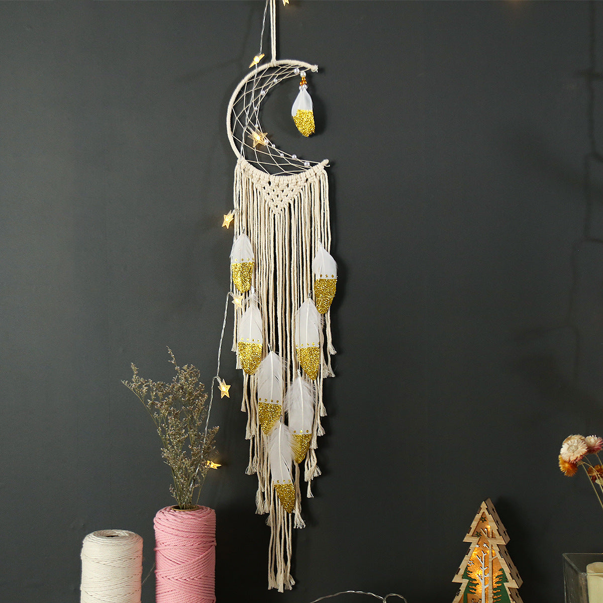 Crescent Dream Catcher Home Decor Gold - DropOnline.co