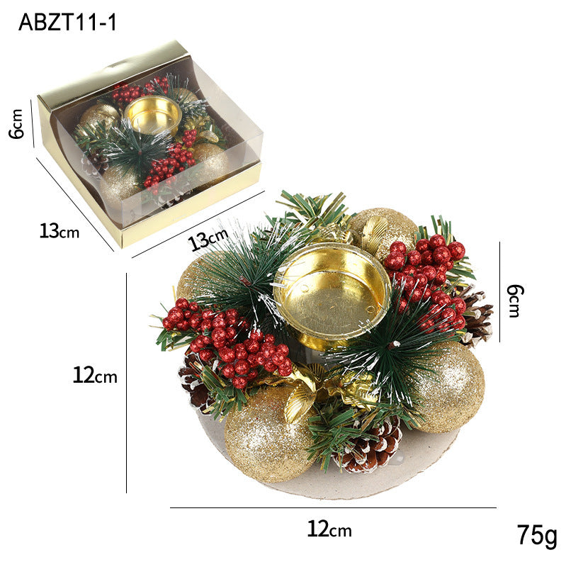 Christmas Candle Metals Candlestick Wreath Artificial Pinball Pinecone Candle Holder Fake Leaves Xmas New Year Home Table Decor - DropOnline.co
