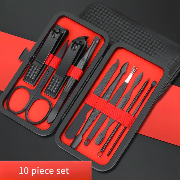10-piece Black Nail Clipper Set With Travel Case, Professional Cuticle Nippers And Nail Clippers, Complete Grooming Kit For Home And Travel - DropOnline.co