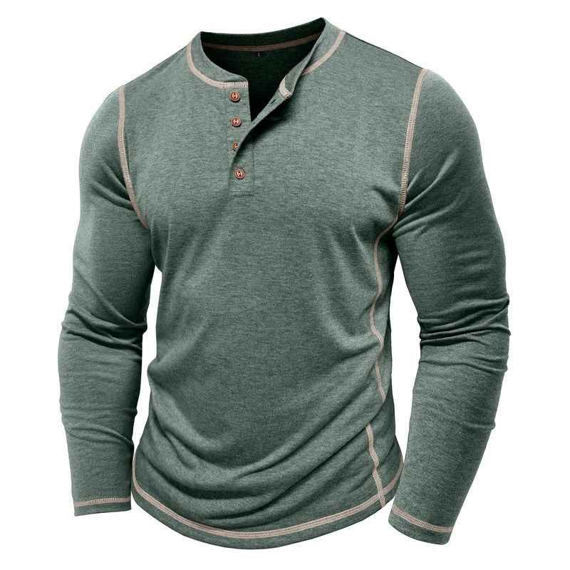European And American Men's Henley Shirt With Four-button Top