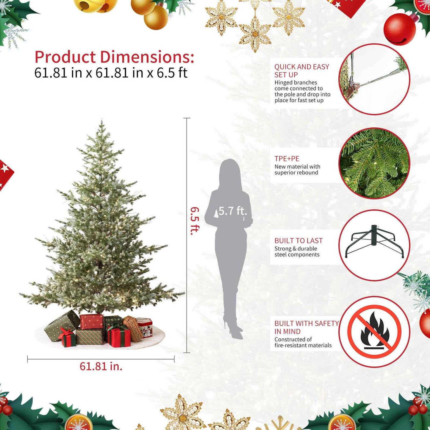 7.5ft Colorado Blue Spruce Pre-Lit Christmas Tree - 4,076 Tips & 1,518 Warm LED Lights - DropOnline.co