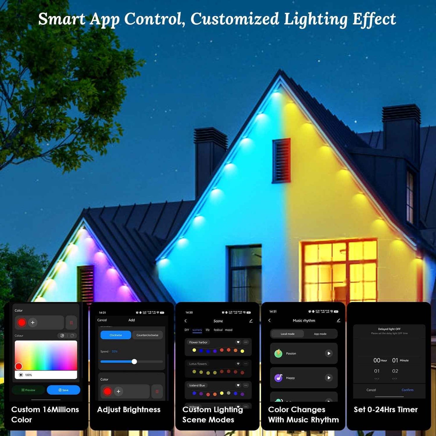 101FT Permanent Outdoor Lights - 72Pcs RGB Beads IP67 Waterproof Smart Eave Light - DropOnline.co