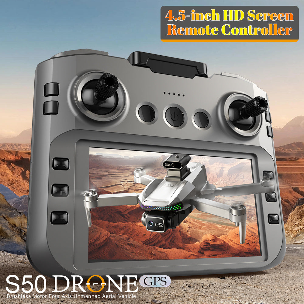 S50 PRO GPS Drone With 2 Batteries, 4.5-inch Large Screen Remote, Real-Time HD Camera, Obstacle Avoidance, Extended Flight Time - DropOnline.co