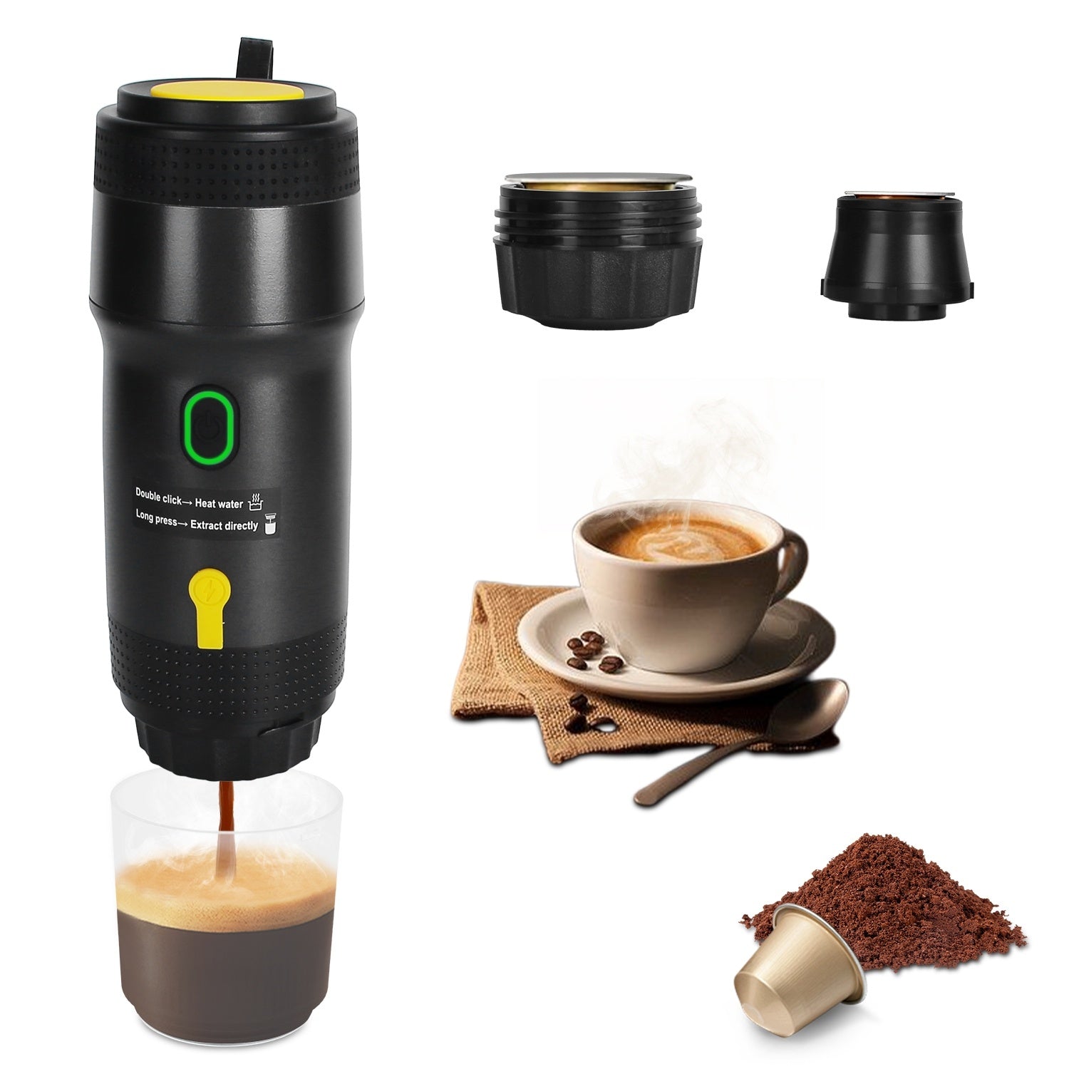 1Pc Portable Electric Espresso Machine Cordless Coffee Maker Self Heating Car Espresso Maker With Anti Dry Burn Fit For Ground Coffee NS DG Capsules For Car Camping Hiking RV Home Office - DropOnline.co