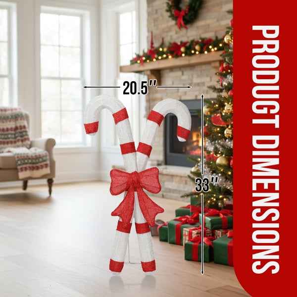 Lighted Candy Cane & Red Bowknot Christmas Decorations - 100 LED Lights - DropOnline.co