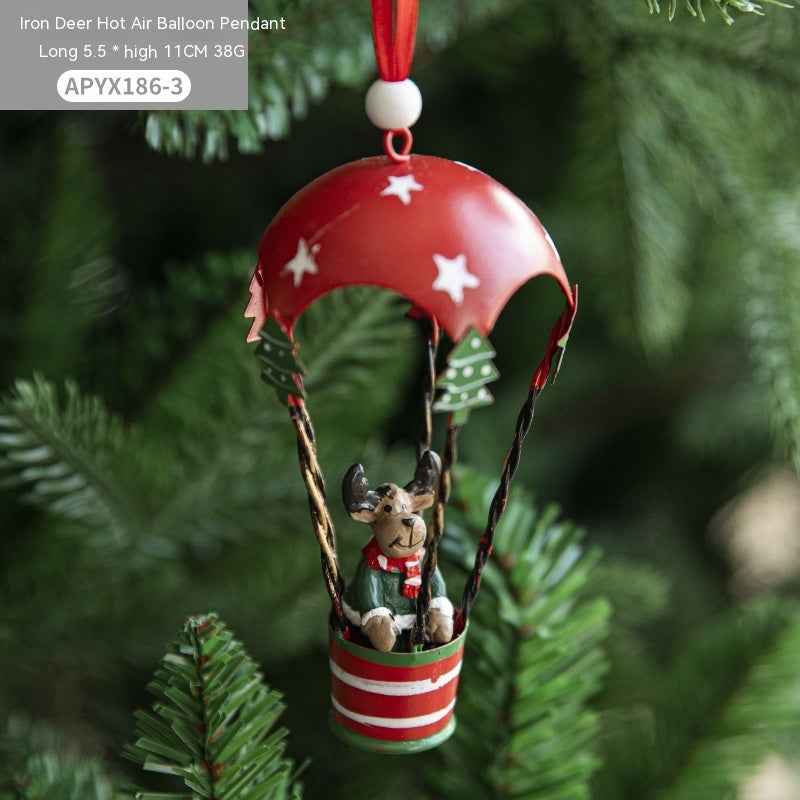 Nordic Iron Christmas Hot Air Balloon Pendant - Santa Snowman Elk Parachute Decoration - DropOnline.co