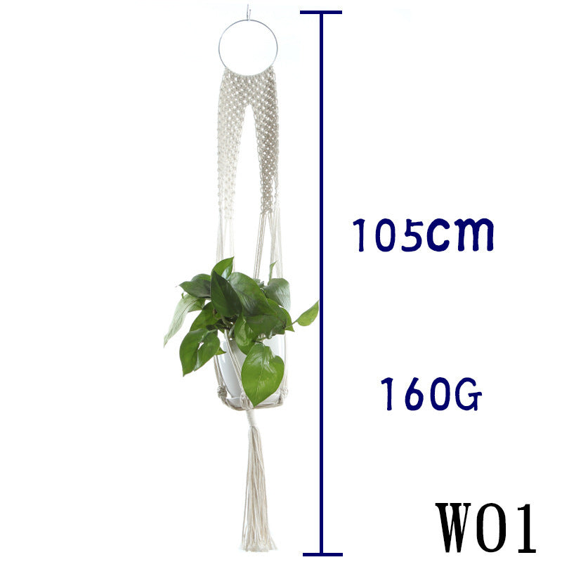 Flower Pot Net Bag Beige Cotton Rope Indoor Plant Hanger Hanging Basket Sling - DropOnline.co