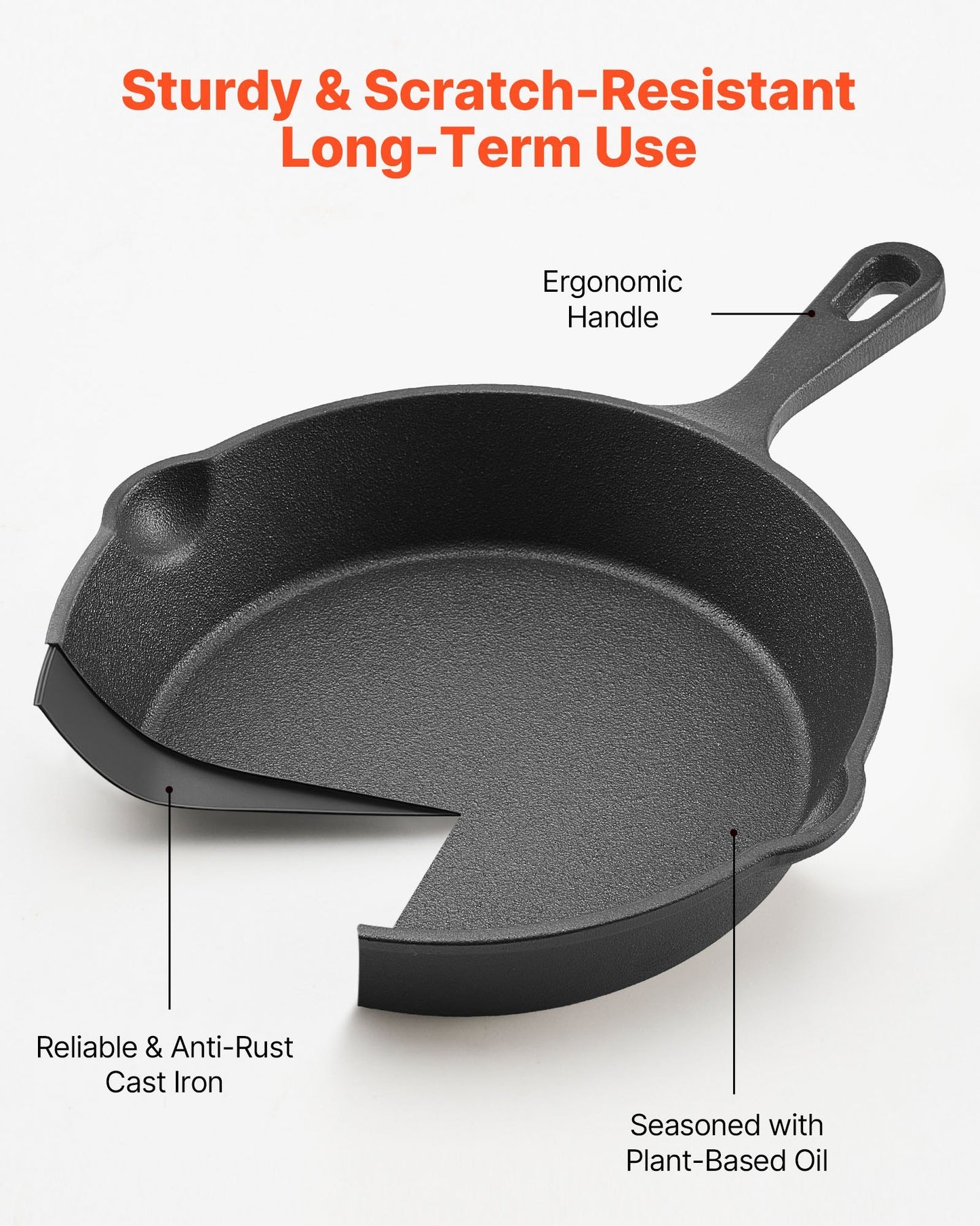 3 Piece Cast Iron Skillet Frying Pan Set 6 8 10 In Handle Pre-Seasoned Black - DropOnline.co