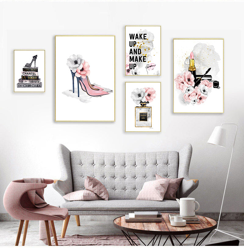 Lipstick Perfume High Heels Fashion Makeup Texture Canvas Painting Home Decor - DropOnline.co