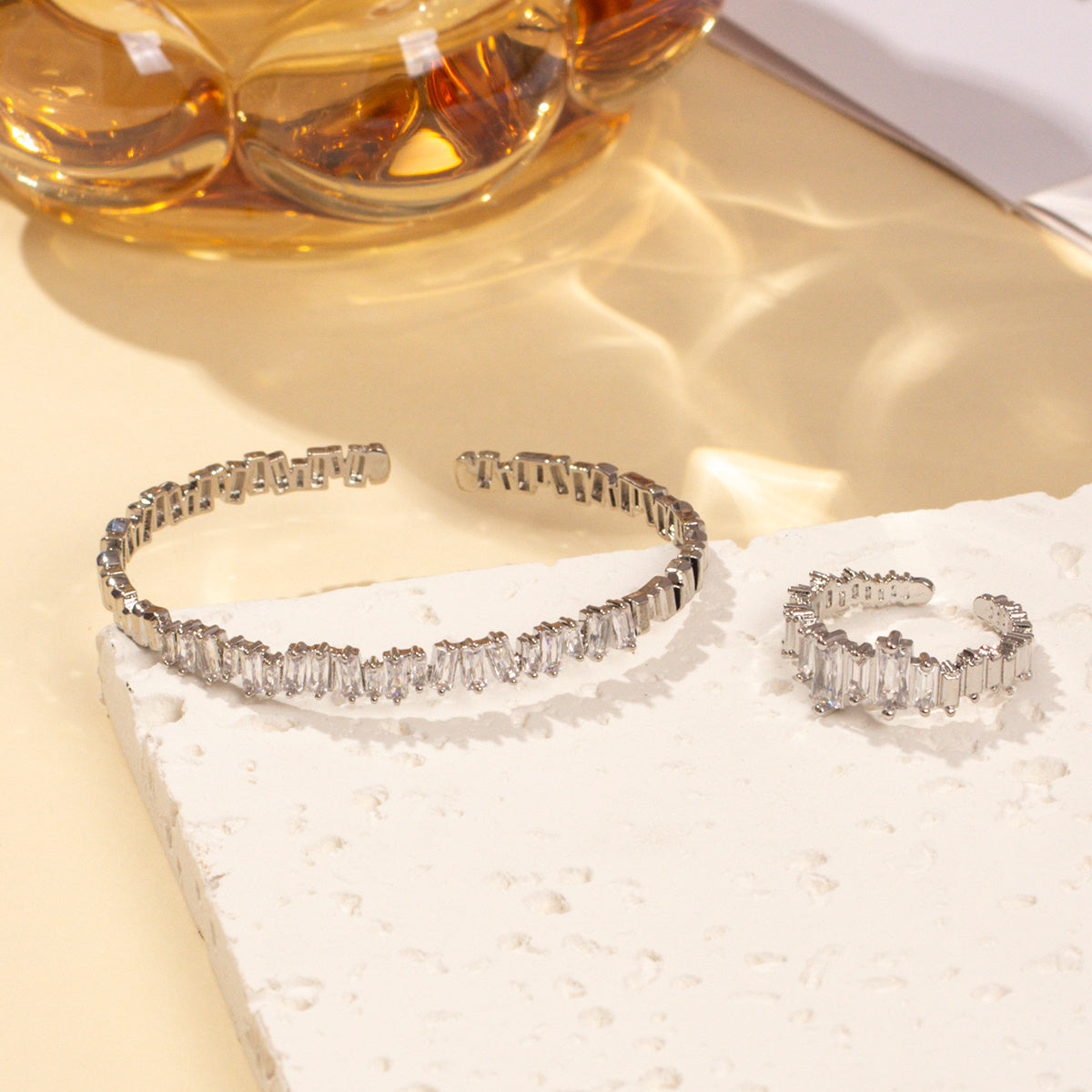 2pcs Fashionable Women's Cubic Zirconia Decorative Wristband, Irregularly Inlaid With Open Wristband Rings, Suitable For Matching With Daily Clothing - DropOnline.co