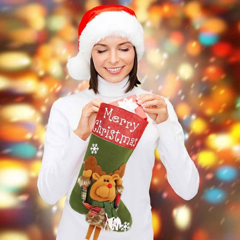 Christmas 3D Plush Big Stockings Set - Santa Snowman Elk Tree Pendant Decorations - DropOnline.co