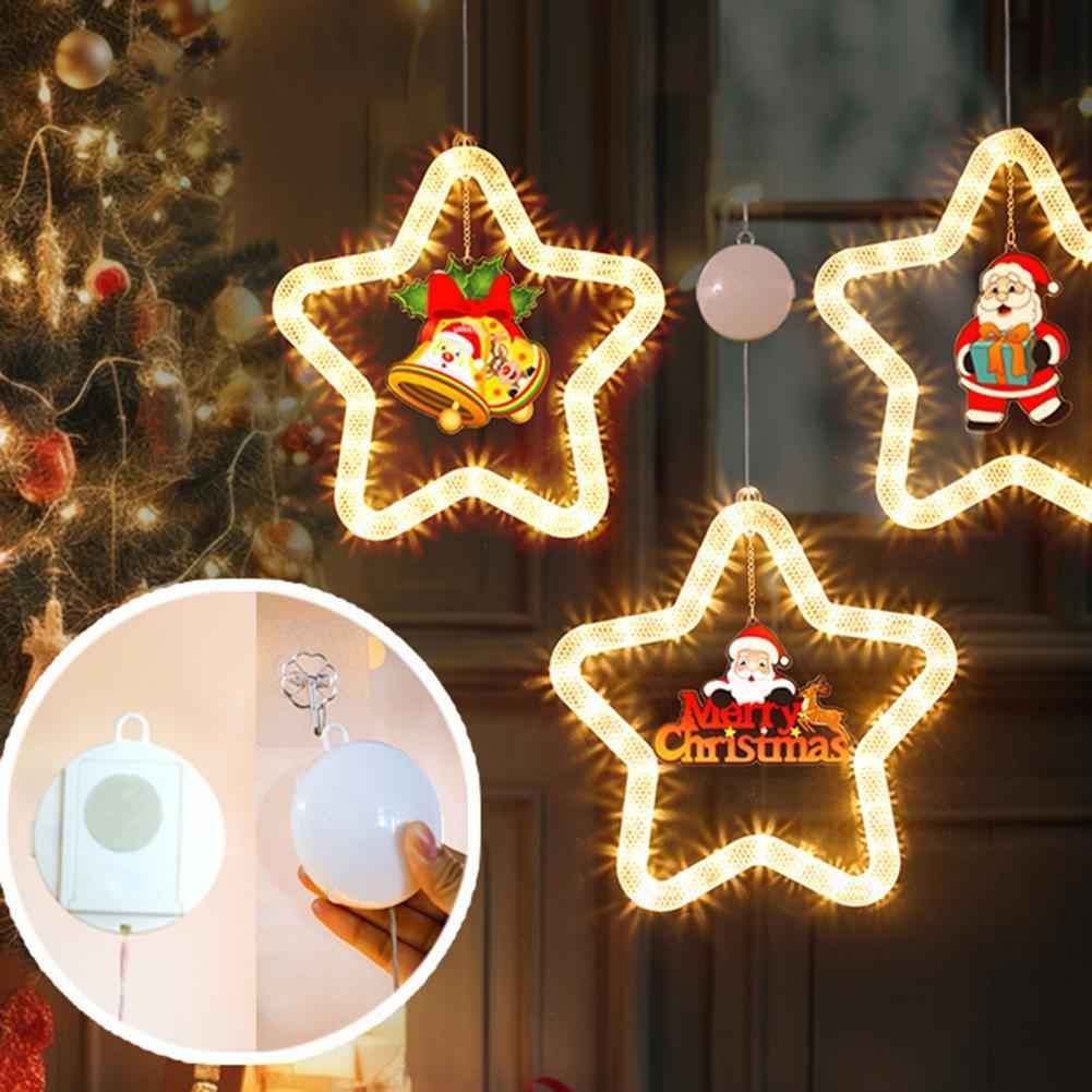 Christmas LED Star Pendant Light - Battery Powered Window Door Decoration with Adhesive - DropOnline.co